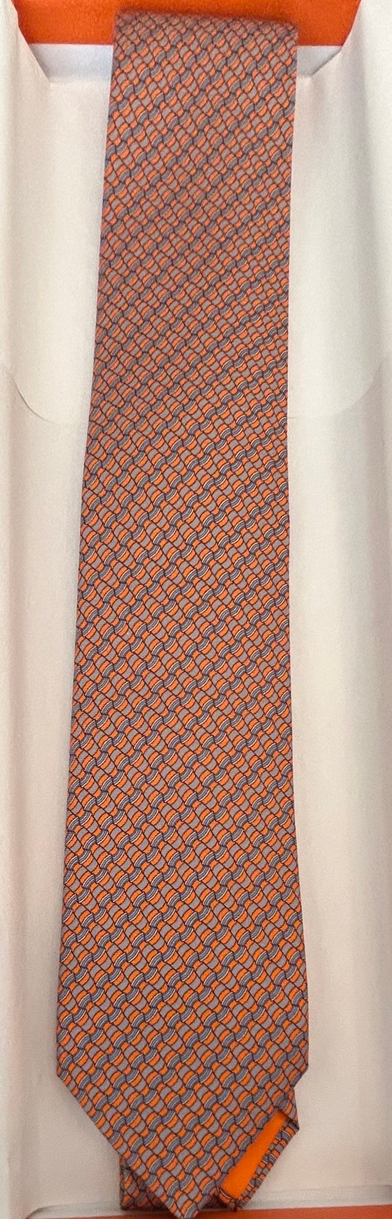HERMES tie 645930 TA orange color 100% Silk Tie “… - image 6