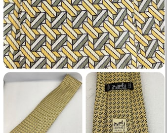 Hermes Tie 5080 PA Yellow &quot;Geometric&quot; 100% Silk new without tags