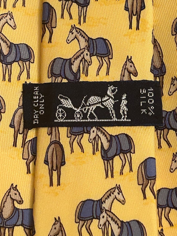 HERMES 7698 OA yellow horse Tie Brand New with Ta… - image 7