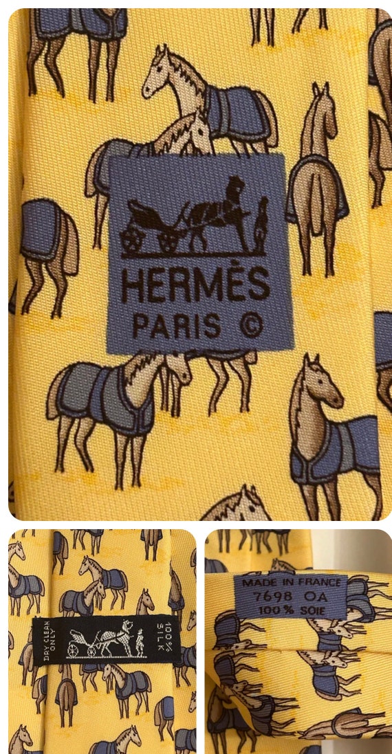 HERMES 7698 OA yellow horse Tie Brand New with Ta… - image 1