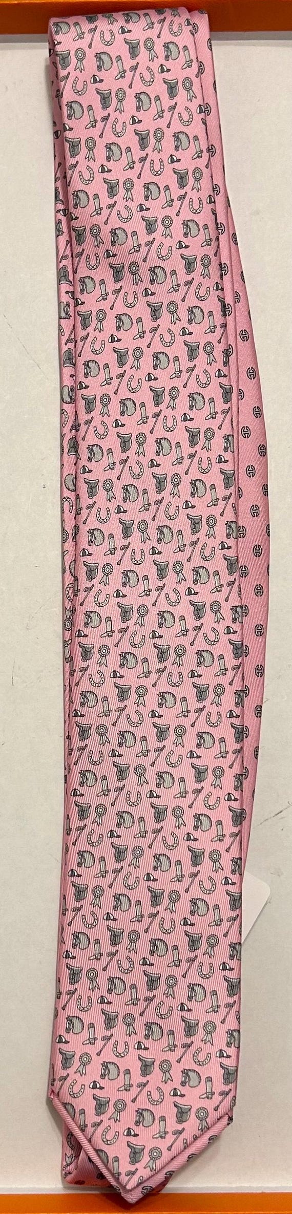 エルメス リバーシブル ピンク H ホース 100% シルク ネクタイ 新品