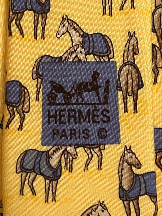 HERMES 7698 OA yellow horse Tie Brand New with Ta… - image 6