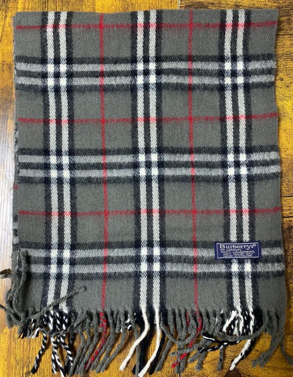 Sciarpa autentica Burberry vintage 100% lana d'agnello con frange