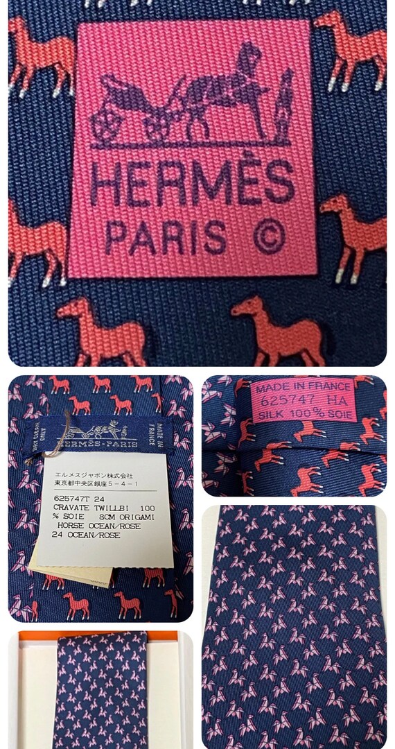 Cravate HERMÈS Vintage - Motif Chevaux - Référence 7368PA - Soie 100% - Occasion Bon état