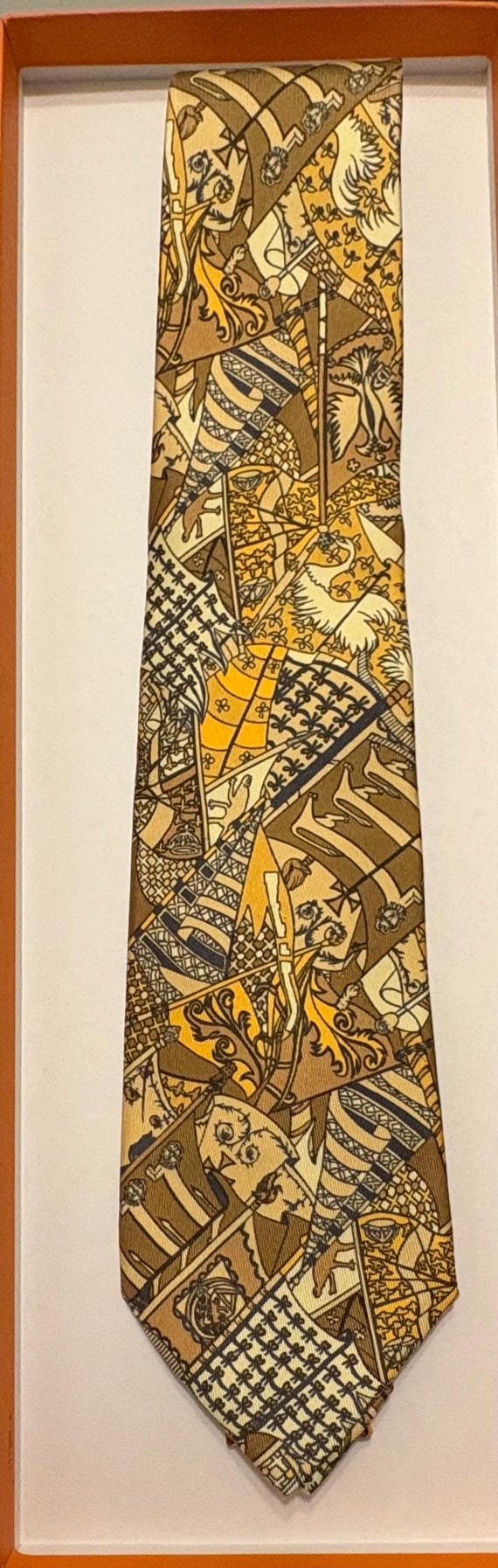 エルメス ブラウン スカーフ 100% シルク ネクタイ 新品 箱入り タグ