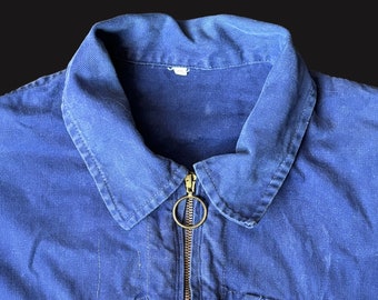 Cyclist Vintage Work Jacket Metis France 1950s 50s Workwear Bleu de Travail Au Perroquet Eclair