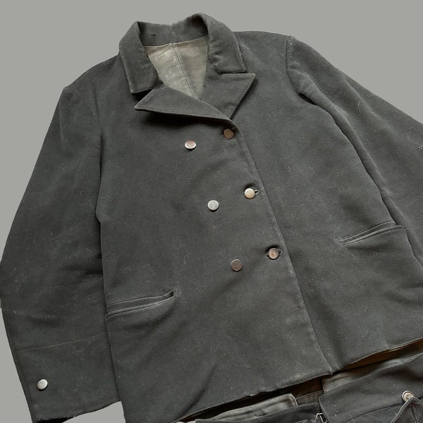 Vintage Dutch Double Breast Jacket Coat Kit Set Suit Worker Fisherman Veluwe Wool Moleskin Cotton Pants 1920s Wood Buttons