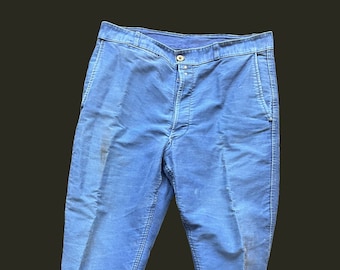 Vintage French Moleskin Work Pants, Indigo Blue Cotton Trousers, 1960s