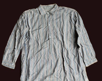 Vintage Work Shirt Grandpa Cotton Made in Holland French Fabric 1940s Striped New Old Stock