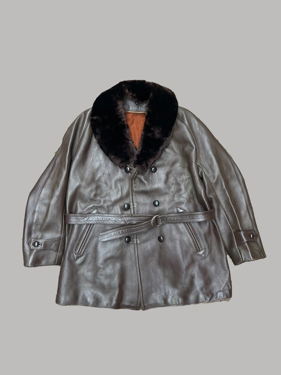 Aviator Raglan Leather Double Breasted Coat Fur Co