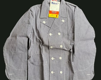 Robur Chef Cook Butcher Double Breasted Vintage Jacket Plaid Checkered Cotton 1960s France New Old Stock