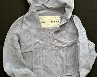 Vintage Vareuse Marine Nationale Francais 1960s Linen Blouse Sailor Indigo Shirt Bleu