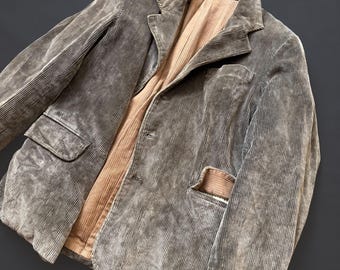 Corduroy Velours Cotele Vintage Hunting Jacket Blazer Coat Liner Lined 40s 1940s 1930s France Coutil Coton Brown