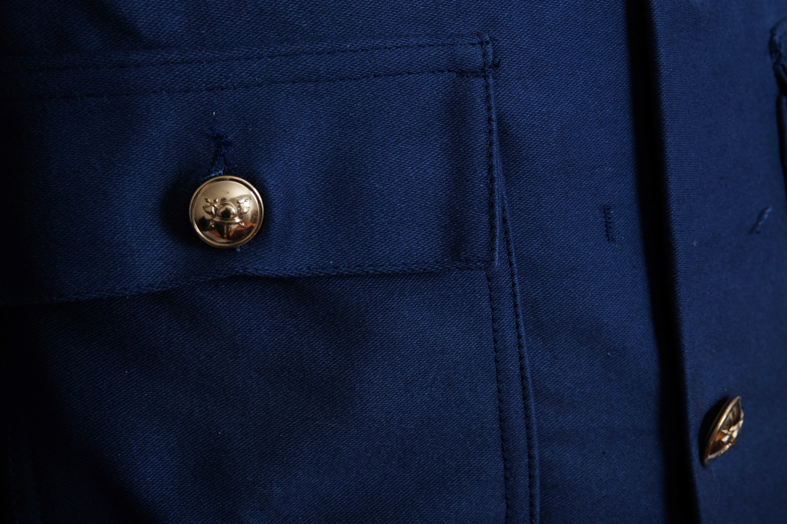 Vintage Indigo Moleskin Cotton Fireman Jacket With Metallic