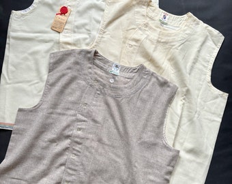 Gilet da lavoro vintage francese, maglietta intima in lana e cotone, nuova di zecca (lotto di 3)