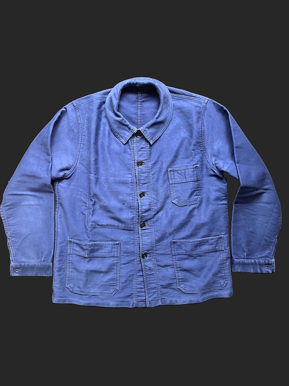 Vintage Moleskin Chore Jacket Mont Kemmel France 1950s Bleu De