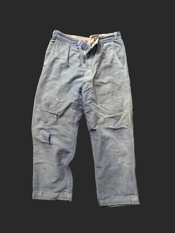 Vintage 1950s Moleskine Work Trousers - Faded Indigo, Hand