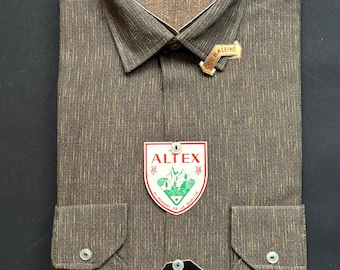 Camisa vintage nueva de stock antiguo, Francia, década de 1950, en caja, Altex, tela de stock muerto, material de primera calidad, lujo