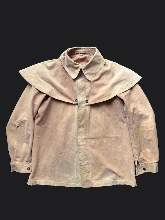 Vintage Cape Jacket Rain Canvas French Hunting Worker 1940s