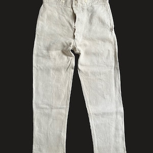 Bourgeron Pants 1900 Antique Early XXth Century French Linen Herringbone Military Trousers Vintage Cinch