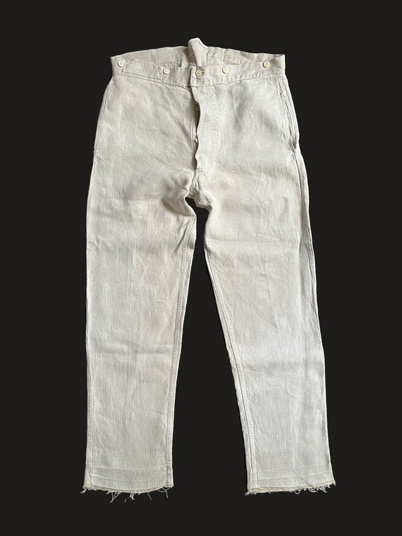 Bourgeron Pants 1900 Antique Early Xxth Century French Linen