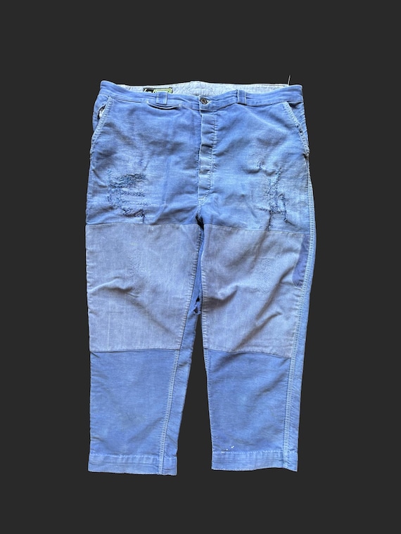 Vintage 1950s Moleskin Work Trousers, French Chore Pants, Indigo
