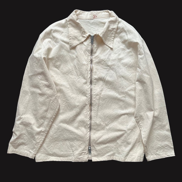 Work Jacket Vintage France Maghreb Veste Travail Cotton New Old Stock Metallic Zipper 1950s 1960s Rare White Painter Construction