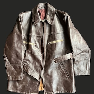 Cyclist Vintage Leather Jacket Coat 1940s German 40s Ruhr Zipper