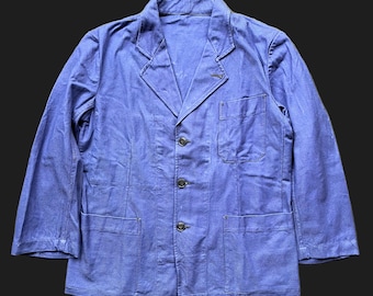 Chaqueta de trabajo francesa vintage: Sarga de algodón índigo, década de 1960.