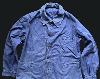 Vintage French Work Jacket, Indigo Cotton Twill, 1950s Bleu de Travail
