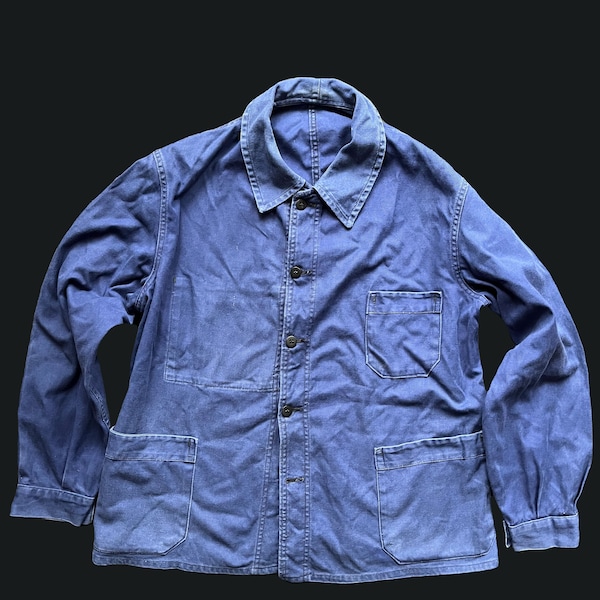 Le Populaire Vintage Work Jacket Bleu de Travail Cotton Sanfor Twill French 1950's Workwear Indigo