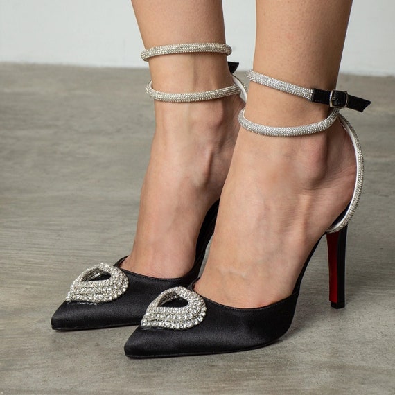 Ladies High Heels Ankle Strap Rhinestone Sandals Open Toe Clear Stiletto  Shoes | eBay