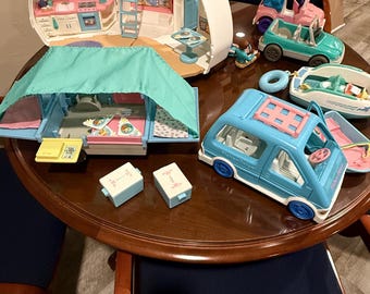 Vintage 80s-90s Fischer Price Vehicles with accessories included.