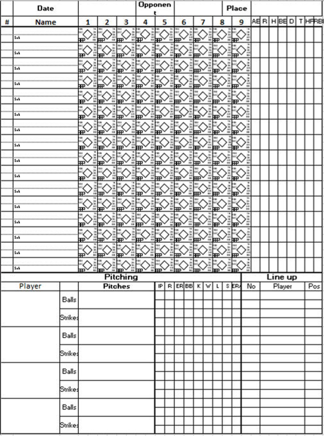 Unlimited Printable Baseball or Softball Scoresheet for - Etsy