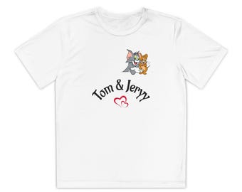 Camiseta infantil de dibujos animados de Tom y Jerry, con estampado de personajes animados.