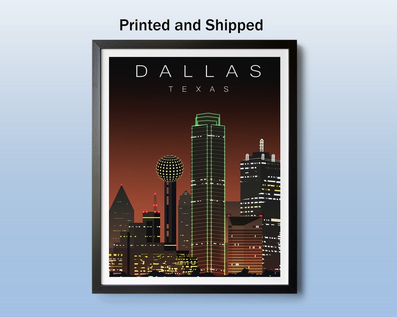 Dallas Texas Wall Art, Dallas Skyline Poster, Reunion Tower Print