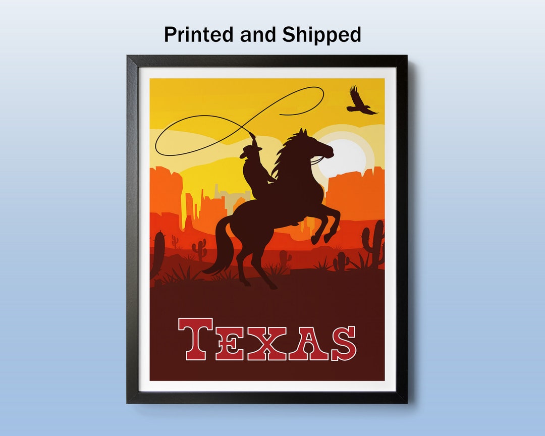 Texas Wall Art, Wild West Rodeo Art, Western Art, Cowboy Print, Horse