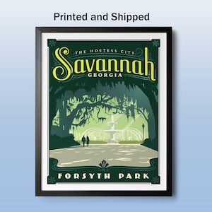 Savannah GA, Forsyth Park, Savannah Art Print, Savannah Wall Art, Georgia Art, Savannah Print, Retro Travel, Savannah, Georgia, Live Oaks