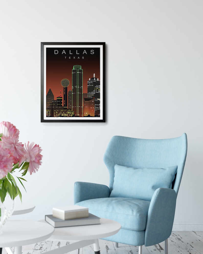 Dallas Texas Wall Art, Dallas Skyline Poster, Reunion Tower Print