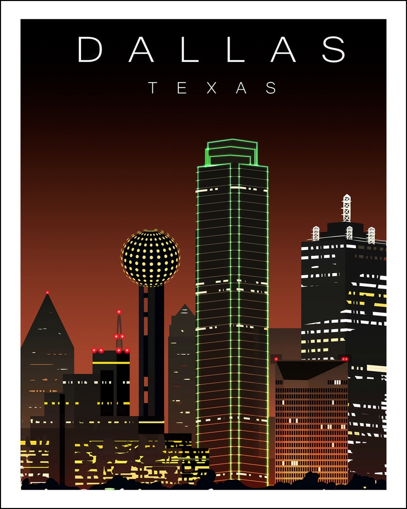Dallas Texas Wall Art, Dallas Skyline Poster, Reunion Tower Print