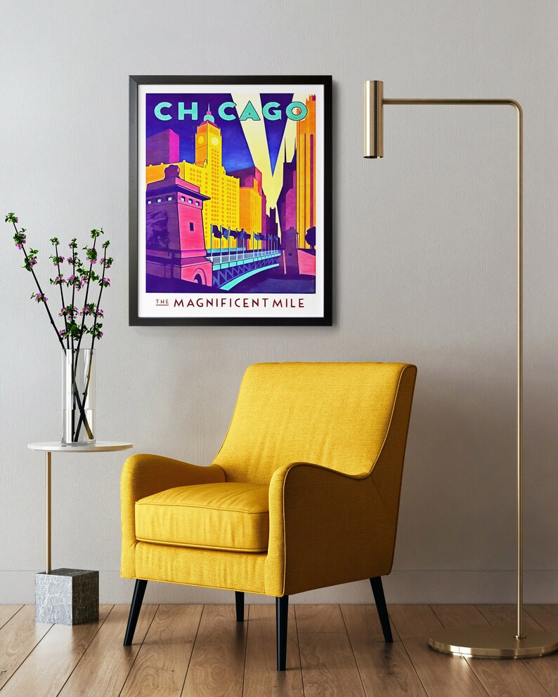 Chicago Wall Art, Chicago Travel Poster, Magnificent Mile, Beaux Arts