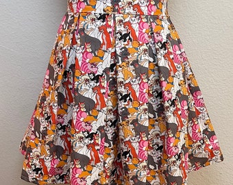 Handmade Skirt with POCKETS! Printed Pleated High Waisted Skater Skirt Made with Disney Cats Fabric