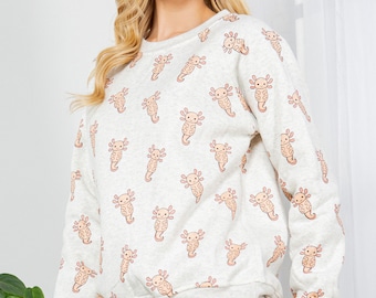 Axolotl Printed Super Soft Fleece Lined Pullover Sweatshirt