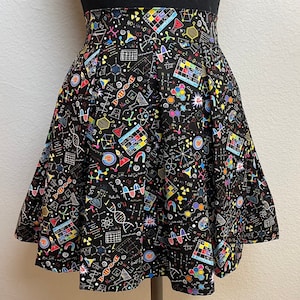 Handmade Skirt with POCKETS Printed Pleated High Waisted Skater Skirt Made with Colorful Chemistry Beakers and Equations Fabric image 1