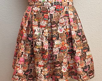 Handmade Skirt with POCKETS! Printed Pleated High Waisted Skater Skirt Made with Lucky Cat Cookies Fabric