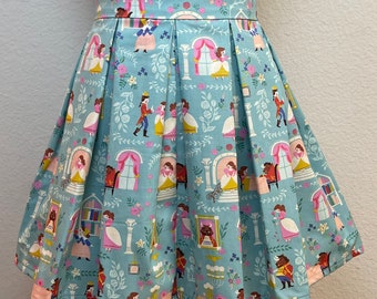 Handmade Skirt with POCKETS! Printed Pleated High Waisted Skater Skirt Made with Disney Beauty and the Beast Fabric