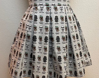 Handmade Skirt with POCKETS! Printed Pleated High Waisted Skater Skirt Made with Grey Star Wars Fabric