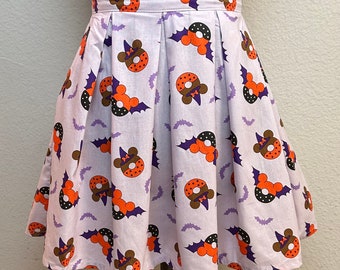 Handmade Skirt with POCKETS! Printed Pleated High Waisted Skater Skirt Made with Mickey Halloween Donut Fabric