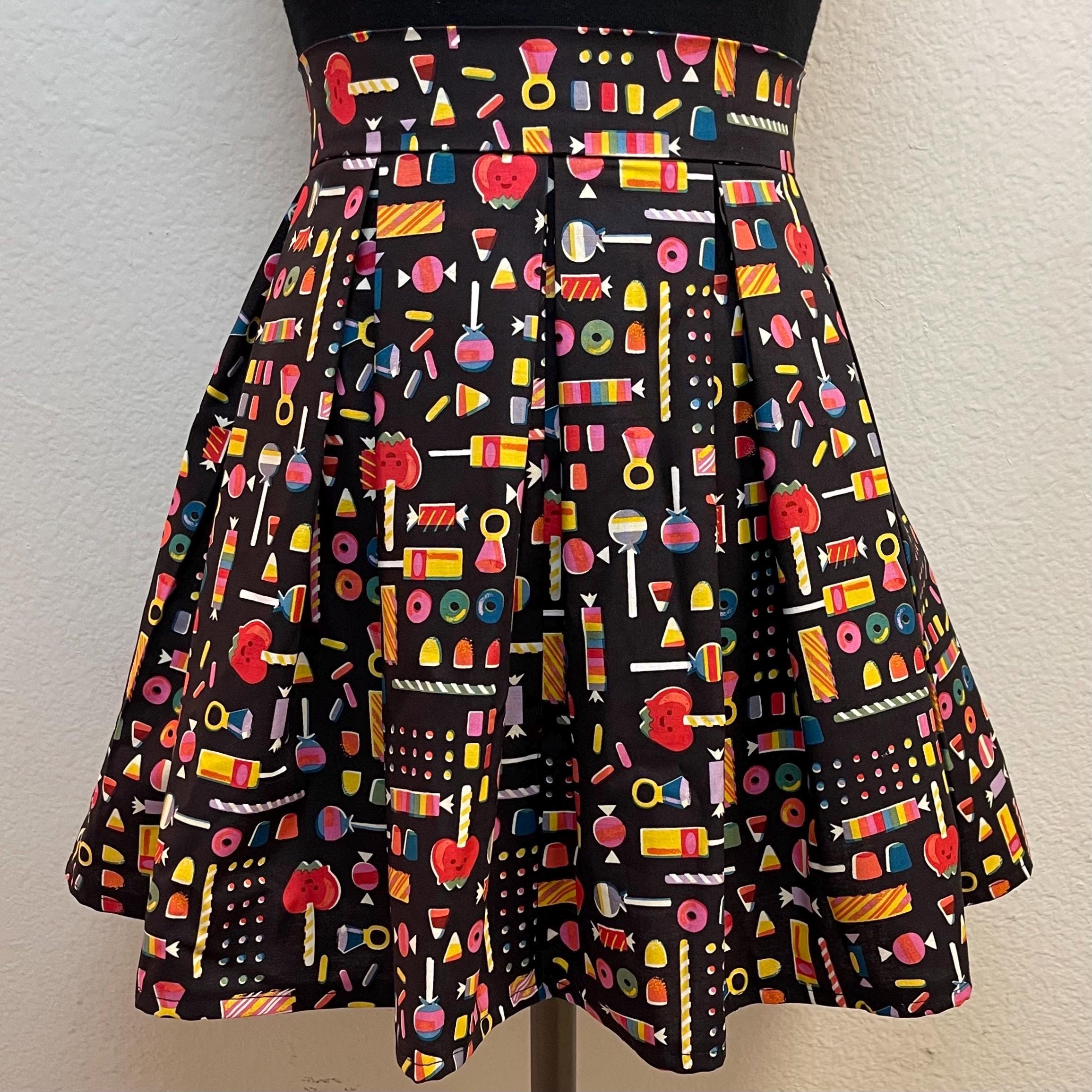 Handmade Skirt with POCKETS! Printed Pleated High Waisted Skater Skirt Made with Halloween Candy Photo Fabric