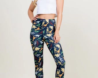 Super Soft and Stretchy Dinosaur Printed High Waisted Leggings